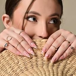 Nakhi 24 Reusable Artificial Fake Nail Set |Base Peach Pink colour with White Bow Design Glossy Nails | Lightweight & Long Lasting| Quick Fix For Festivals & Special Occasions-3