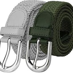 Stretchable Braided Canvas Cotton Belt for Men's Women's Ladies Belt Pack of 2 pcs(Fits On Upto 34 Inch, Stretch Belt) Green and Gery color Belt-image-29