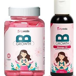 Girlyveda B Growth Ayurvedic Women Capsule & Massage Oil for Women | Natural, Herbal & Chemical-Free | 50ml oil and 60 Capsules-image-91