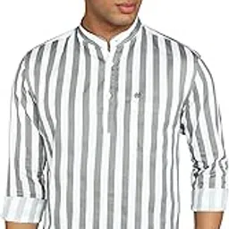 kolor fusion Men's Casual Cotton Striped Short Kurta Shirt with Mandarin Collar-picture-11
