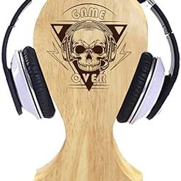 Wooden Headphone Stand for Desk, Game Over Design/Headphone Holder for Gaming, Home Office and Internal Calling-17