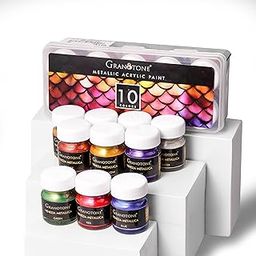 GRANOTONE Venezia Metallica Colors Kit - 10 Vibrant Water-Based, Non-Toxic Shades with Shimmering Effect, 15ml Each - Perfect for Artists & Crafters-18
