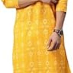 Men's Yellow Printed Cotton Kurta – Ethnic Straight Fit with Full Sleeves & Mandarin Collar-image-67