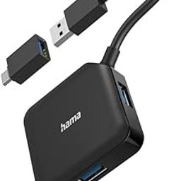 Hama USB Hub, Multiport USB Hub with Transmission Speed up to 5GBPS, USB 3.2 Gen1, USB Hub with USB C Adapter, 4 in 1 USB Hub for Office/Home - Black-24
