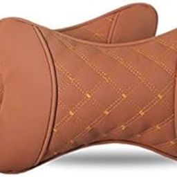 AutoFurnish HECTA Car Neckrest Cushion | Prevents Neck Pain I Universal Fit | Pressure Absorption | Soft PU Leather | Premium Polly-fill | Diamond Cut Stitching | Luxury Finish | Stylish Car Accessories Interior (Set of 2, Tan)-4