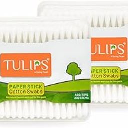 TULIPS Cotton Ear Buds/Swabs (Pack of 2) with white Paper Sticks 200/400 Tips in a Flat Box-44
