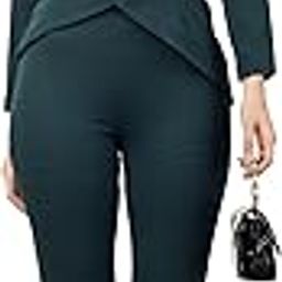 Women's Casual Co-ord Set, Mock Neck Top with Flared Pants, Dark Green-image-70