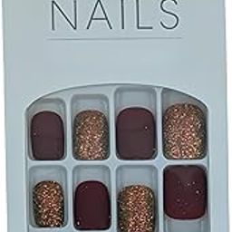 FAVHOME Stick On Nails Acrylic Fake False Nail Kit with Sticker - For Quick and Easy DIY Manicures For Teens And Women 12 Pieces (Maroon, Standard, Universal)-image-37