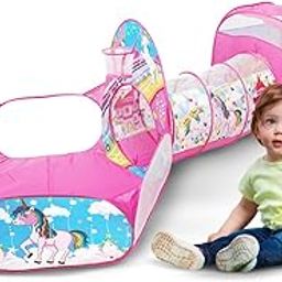 Wembley 3-in-1 Unicorn Ball Pool Tunnel for Kids 6 Months & Above Girls Boys Toddlers Ball Pit Foldable Tent House for Kids Activity Indoor Outdoor Toys - Balls Not Included, Pink-29