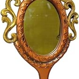 India Meets India Wooden Hand Mirror Beauty Make-up Mirror Carved Antique Finish by Awarded Artisans (Brown, L-17xW-8.5 Inch)-image-41