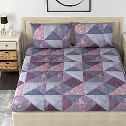 Huesland by Ahmedabad Cotton 210 TC Cotton Bedsheet King Size Bed with 2 Pillow Covers | 108x108 inches | Purple & Pink-image-10