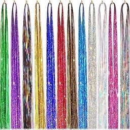 (12Pcs) Hair Tinsels For Women Hair Tinsel Glitter Extensions Highlighter Strips Extensions Glitter Spray Coloured Hair Extensions Strips Women12pcs Multicolour-image-97