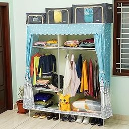 Livzing 5 Shelf Stainless Steel Portable Wardrobe For Clothes Organizer With 2 Steel Pipe Cloth Hanging Rods-Closet Wardrobe For Storage Organizer Shelfs For Clothes,Toys,Shoes,Bags, 176 *145* 44 Cm-19