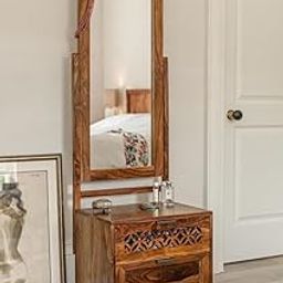 The Attic Ambient Solid Wood Dressing Table for Bedroom | Honey Matte Finish | Elegant & Functional-28