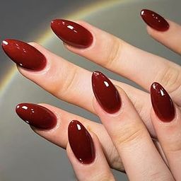Glossy Deep Red Almond Shaped Press-on Nails 12-Piece Set-52