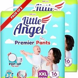 Little Angel Premier Pants Baby Diapers, Double Extra Large (XXL) Size,32 Count with Wetness Indicator,Pack of 2,16 Count/Pack,Above 14 kgs-image-57