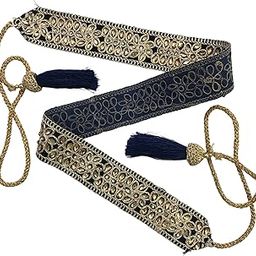 Women's Navy Blue Color Velvet Kamarband (Bridal Belt) with Golden Embroidery And Handmade Glue Stone Kundan(Adjustable) width 4.5cm /Waist Hip Belt/Lehnga Belts/saree belt-image-81