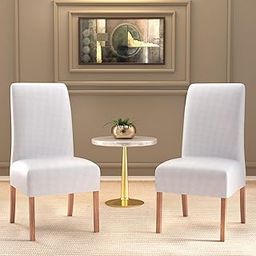 Kuber Industries 2 Pcs Stretchable Tea Table Chair Cover Machine Washable Chair Protector Seat Slipcover for Kitchen & Living Room | Plain - White-image-90