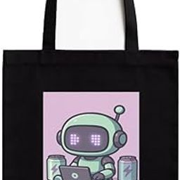 Cutie Ai Bot Gamer Quote Tote Bag for Tech Lovers | Black Cotton A4 Size Tote Bag with Zip for School, Office & Daily Use | 16x14 Inch | Geek Gift for Gamers-image-89