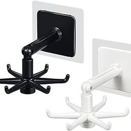ERZA Kitchen Utensil Hanger Wall Mount, 360 Degrees Rotating Folding Multi-Purpose Hook, Self Adhesive Hook Utensil Rack with 6 Hooks for Kitchen & Bathroom Cabinet, Black & White, Pack of 2-22