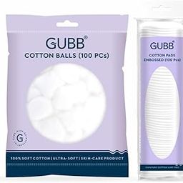 GUBB Hypoallergenic 100% Cotton Balls and Emobossed Cotton Pads for Face Cleansing & Makeup Removal - Deeply Cleanses | Removes Dirt | Soft on Skin & Safe on Skin | Can Be Used or Arts & Crafts | Can Be Used for Babies, White - 100 Pcs Each-image-1