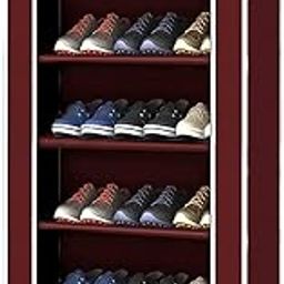 EASY BUY 6 Shelves Shoe Rack Plastic with Zip Door Cover & Side Pockets, Multiuse Storage Rack for Footwear, Toys, Clothes with Dustproof Cover (6 Shelves, Plastic) (Maroon)-30