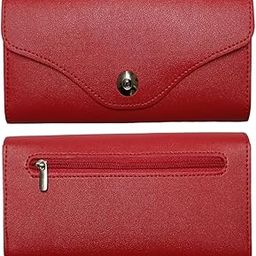 Women's Stylish Long PU Leather Wallet Clutch Purse with Magnetic Closure, Phone Pocket Card Holders Elegant Ladies Hand Wallet (Red)-1