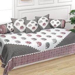 Texstylers Pure Cotton 190TC Deewan Set 6 Pcs | Diwan Printed Bedsheet Set for Living Room Hall (1-Bed Sheet 58x88 Inch | 2-Bolster 16x32 in | 3-Cushion Cover 16x16 Inch), Maroon-image-21