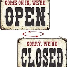 ATX CUSTOM SIGNS - Come on in, We're Open, Sorry We're Closed Double Sided Sign - Open Closed Tan Rusted Metal Sign-image-53