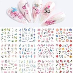 S.A.V.I 12 Sheets Water Transfer, Nail Fashion Sticker Decal, Leaf Flower Butterfly Bird Rose, DIY Manicure-image-76