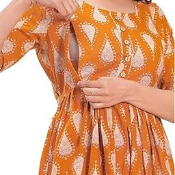 Women's Cotton Floral Printed Maternity Feeding Kurta with Zipper Maternity Gown for Women Feeding Kurti-image-44