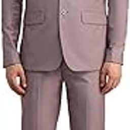 Men's Pink Solid Notch Lapel Collar Long Sleeve Formal Polyester Tailored Fit Suit-image-55