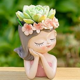 SSE Handmade Girl Face Resin Planter Pot – Cute Succulent & Flower Pot with Drainage Hole | Decorative Indoor & Outdoor Plant Pot for Home, Office & Desk Décor – Ideal Gift for Plant Lovers-image-25