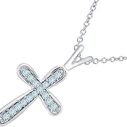 Round Cut 14k Gold Over.925 Sterling Silver Aquamarine Unique Cross Pendant for Womens-image-70