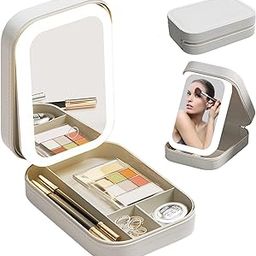 Travel Makeup Bag With Led Mirror, LED Makeup Bag, Travel Makeup Case with Led Mirror, Portable Makeup Box with Mirror and Light, Gift For Girl Women, Beige, Modern Style-image-32
