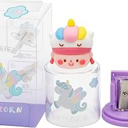 FancyHub Cute Unicorn Design Pencil Sharpener with Display Case, Double Blade, Purple Pack of 2-image-91