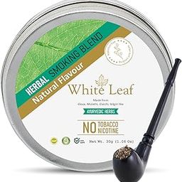 White Leaf Tobacco & Nicotine Free Smoking Mixture With 100% Natural Flavour Herbal Smoking Blend (makes 40 rolls) Tobacco Alternatives, Herbal Smoking Mix 1 Pack 30gm With Wooden Royal Black Pipe-image-83