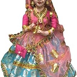 Goodluck Dolls Fine Art Handmade Standing Rajasthani Shethani, Blue Pink 10 Inch Multicolour-Toy Figure-image-39