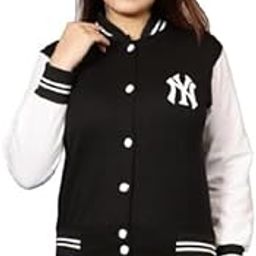 Heaven Blue Women's Fleece Varsity Jacket, Black and White-image-10