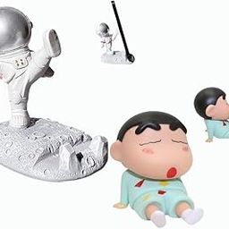 Meyaar 2 Pack Action Figure Mobile Phone Stand Size -5.8 inch X 2.6 inch | Medium Size | Figurine Cartoon Figures Toys for Boys & Girls PVC Super Stable Phone Holder (Kick-Silver+Shin_chan-Blue)-picture-12