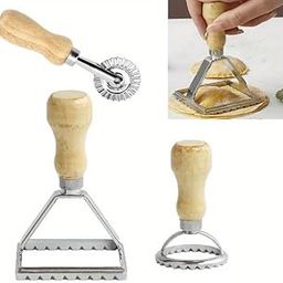 HASTHIP® Ravioli Stamp Maker Cutter with Roller Wheel (Set of 3), Wooden Handle and Fluted Edge, for Ravioli, Pasta, Dumplings Lasagna, Pierogis-image-68