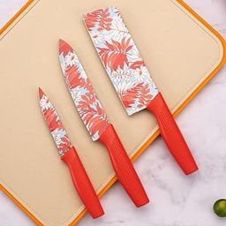 OMKRUSH Stainless Steel 3 Pieces Kitchen Knives Set Chef Knife Set.Meat Knife with Sharp Blade with Ergonomic Handle for Home Kitchen and Restaurant (RED)-image-83