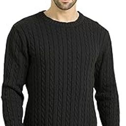 Men Cotton Round Neck Knitted Full Sleeve Cable Winter Sweater-image-94