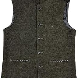 Fine Tweed Nehru Jacket Waistcoat for Men, Dark Olive Green, Satin Lined (IN, Alpha, L, Regular, 1, Dark olive Green)-image-46