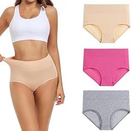 Women’s Cotton High Wasit Underwear Full Coverage Brief Panty | Ladies Soft, Comfortable, Breathable Underpants Briefs Panties | Size: M - XXL- Pack of 3 Beige, Grey, Pink-9