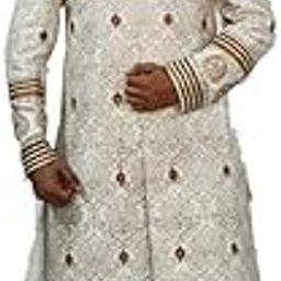 Men`S White SERWANI Gold B/P with Maroon HERAM-image-31