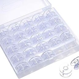 25pcs Transparent Bobbins with Storage Box – Compatible with Usha, Brother, Singer, Janome | Plastic Sewing Machine Bobbins for Tailoring & DIY Craft | Gemsy Clear Bobbin Set (White)-31
