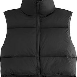 Women's Winter Cropped Puffer Vest Crop Jackets For Women Full Zip Stand Collar Padded Lightweight Outwear Vest-10
