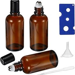 HEYLEAYAR 50ML Roller Bottles for Essential Oil, 3 Pack Empty Amber Glass Roller Bottles for Perfume Oil, Roll on Bottles with Stainless Steel Roller Balls, Opener, Funnel and Dropper-17