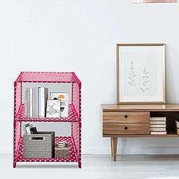 VIKNORT 3-Layer Open Bookself/Kids Book Rack/Multipurpose Storage Rack (2-Cubes,Pink)-16